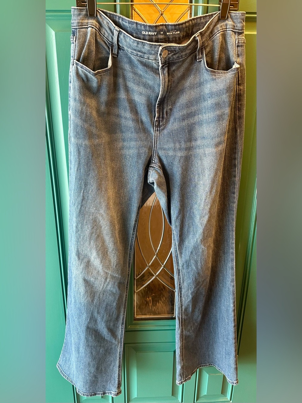 Old Navy Womens Blue Jeans High Rise Wow Flare Sz 14 Medium Wash
